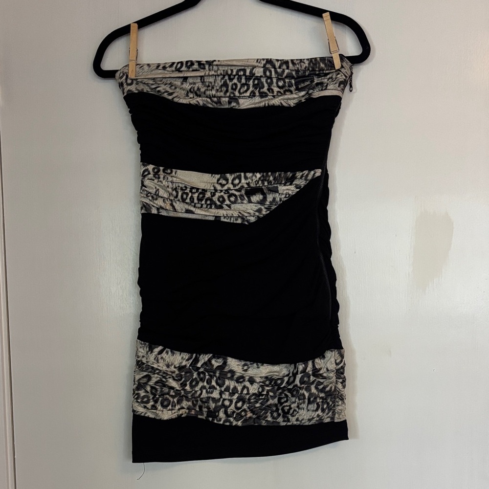 Nikibiki Black and Leopard Strapless Dress